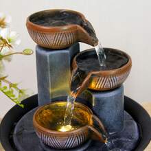 Three Story Indoor Tabletop Waterfall Fountain, Soothing Flowing Water, Suitable For Living Room, Office, Bedroom, Entrance, Club Bar, Corporate Front Desk, Hotel, Cabinet Handicrafts, Creative Holiday Gifts - Black - View 10