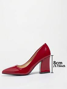 Women's Classic Pointed Toe Chunky Heel Slip-On Pumps, Breathable High Heels, Comfortable & Elegant Work/Commute Shoes - Burgundy - View 6