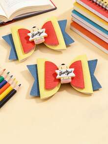 2Pcs Fashion Colorful Bow Hairpin For Ponytail - Heart-Shaped Girl's Hairpin With Side Clip - Multicolor - View 4