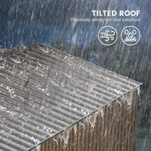 Cobertizo de almacenamiento metálico para exteriores de 3 x 3,6 m, de acero galvanizado, con puertas con cerradura, gran espacio para guardar herramientas y utensilios, ideal para patio, jardín, exterior, color marrón. - Marrón - Ver 5