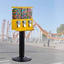 Commercial Vending Machine, Triple Compartment Candy Dispenser With Iron Stand, Gumball And Candy Machine For Business, Coin Operated Gumball Bank For Toy Capsules Bouncy Balls Candy Nut, Yellow - Màu vàng - Xem 9