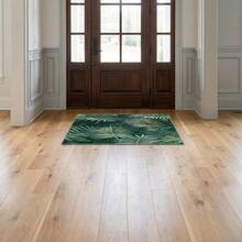 现代风格，热带植物，绿色树叶图案地毯。波西米亚风格。客厅地毯。菱形天鹅绒长方形低绒地毯，压纹细节，装饰性地毯，适用于客厅、卧室及四季家居装饰。柔软，易于打理，可机洗。 - 彩色 - 查看 5