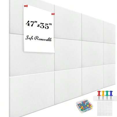 Office Cork Board Alternative 47x3512 Pack Felt Wall Tiles SelfAdhesive  Removable No Damage For Wall Pin Board Tack Board Felt Cork Board For Walls Or Office 48 X 36 White