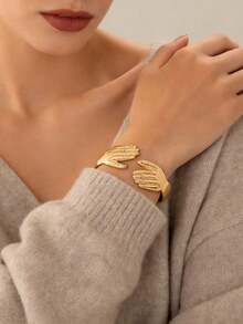 1pc Unique Asymmetrical Arc Design Embracing Personalized Metal Bangle Bracelet For Women - Palm Bracelet - View 8