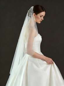 1 Stück funkelnder Kristall & Kunstperlen Brautschleier, Fingerspitzen- & Kathedralenlänge, geeignet für Hochzeit, Junggesellinnenabschied, Brautmodenausstellung, inklusive Metallhaarklammer - A - Übersicht 2