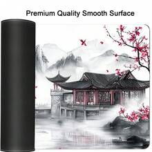 粉色樱花游戏鼠标垫 XL 樱花塔山景观加长型桌面垫 大号鼠标垫 橡胶底座 缝边长款桌面垫 电脑游戏玩家专用 - 彩色 - 查看 7