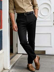 新款男士正装裤，春夏秋季商务休闲直筒裤，适合商务通勤、高尔夫、商务宴会、派对、浪漫假期、商务办公等场合，时尚西装裤 - 黑色 - 查看 15