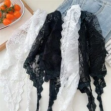 Lace Patchwork Tie Decoration Stylish Scarf - Lá tre hình tam giác màu đen - Xem 4