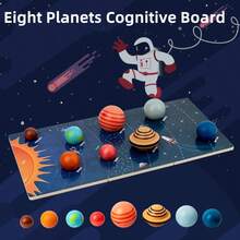 Children's Solar System Eight Planets Cognitive 3D Stereoscopic Puzzle Children's Eight Planets Early Education Toy Puzzle Cognitive Universe Solar System Planets Wooden Matching Board Astronomy Science Popularization Model Children's Interest Cultivation Parent Child Interaction Gift - Multicolor - View 2