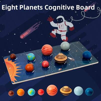 Children's Solar System Eight Planets Cognitive 3D Stereoscopic Puzzle Children's Eight Planets Early Education Toy Puzzle Cognitive Universe Solar System Planets Wooden Matching Board Astronomy Science Popularization Model Children's Interest Cultivation Parent Child Interaction Gift