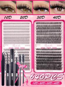 Bộ 640 sợi mi giả 4 trong 1, bao gồm keo, nhíp và cọ mi, phù hợp cho người mới bắt đầu tự trang điểm mắt, dễ sử dụng, các cụm mi rời tiện lợi, số lượng mi lớn, thích hợp cho trang điểm hàng ngày/hoạt hình/cosplay/cổ điển/mắt mèo/mắt cáo/cô gái dịu dàng/trang điểm mắt nhẹ nhàng và đậm nét. - màu đen - Xem 17