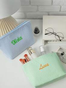 Personalized Bridesmaid Makeup Bag, Women's Large Capacity Mesh Makeup Bag, Bridesmaid Gift, Cosmetic Storage Pouch, Embroidered Letter Toiletry Bag, Embroidered Makeup Bag, Bridesmaid Makeup Bag, Bridesmaid Gift, Women's Gift, Personalized Gift, Wedding Party, Gift, Bridal Shower Engagement Gift, Casual Urban - Multicolor - View 7