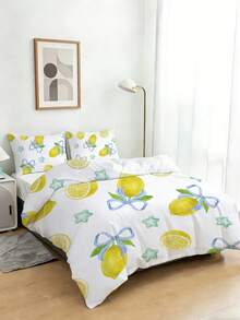 3PCS Fresh Lemon Pattern Duvet Cover Set(1 Duvet Cover + 2 Pillowcases, Comforter Not Included), 100% Polyester Fiber Soft, Lightweight, And Breathable Bedding Set. Unisex Home Decor Suitable For Both Men And Women. Available Sizes: King, Queen, Full, Twin. Perfect For Bedrooms, Guest Rooms, Dormitories, And Hotels Year-Round - Multicolor - View 4