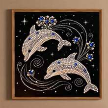 New Pearl Painting Dolphin Playing Theme Frameless DIY Handmade Sticky Diamond Creative Diamond Painting Kit, Suitable For Bedroom Decoration, Living Room Hanging Paintings, Room Decoration, Artwork, Birthday Gifts For Friends, Christmas, New Year, Valentine's Day, Holiday Gifts Full Of Novelty. - Multicolor - View 4