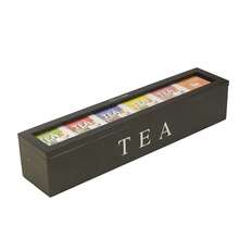 Organizador de Bolsitas de Té de Madera con Tapa de Vidrio, Caja de Almacenamiento de 6 Compartimentos para Té y Sobres de Azúcar, para Cajón o Encimera - Negro - Ver 3