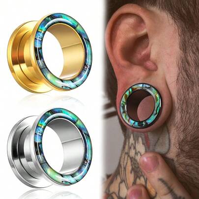 2PCS Fashion 316 Stainless Steel Ear Tunnels Plugs Natural Colorful Shell Gauges For Earlobe Expander Piercing Body Jewelry Earrings Gift Women Men Elegant
