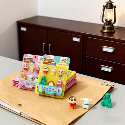 Set de borradores con diseños de Crayon Shin-Chan - Varios diseños de dibujos animados lindos, alto rendimiento de borrado, accesorios de papelería, adecuado para decoración de escritorio escolar y de oficina, coleccionables de anime, ayudas diarias para escribir y dibujar, decoraciones de manualidades DIY, papelería decorativa, regalos para amantes de la papelería, suministros de escritura con temática de dibujos animados de moda