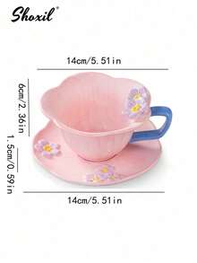 shoxil 一套咖啡杯碟，粉色立体花朵咖啡杯牛奶杯水杯陶瓷杯 - 粉紅色花瓣杯碟套裝 - 查看 12