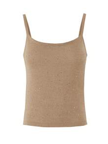 2025 Summer Sexy Shiny Pink Spaghetti Strap Knit Camisole Tank Top For Women - Light Khaki - View 3