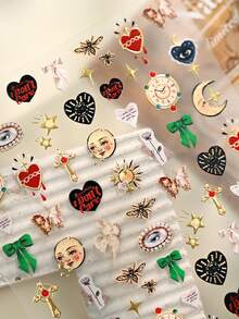Vintage Gold Foil Sticker Set, Heart & Star Decor Stickers For Stationery, Notebook DIY - Multicolor - View 2