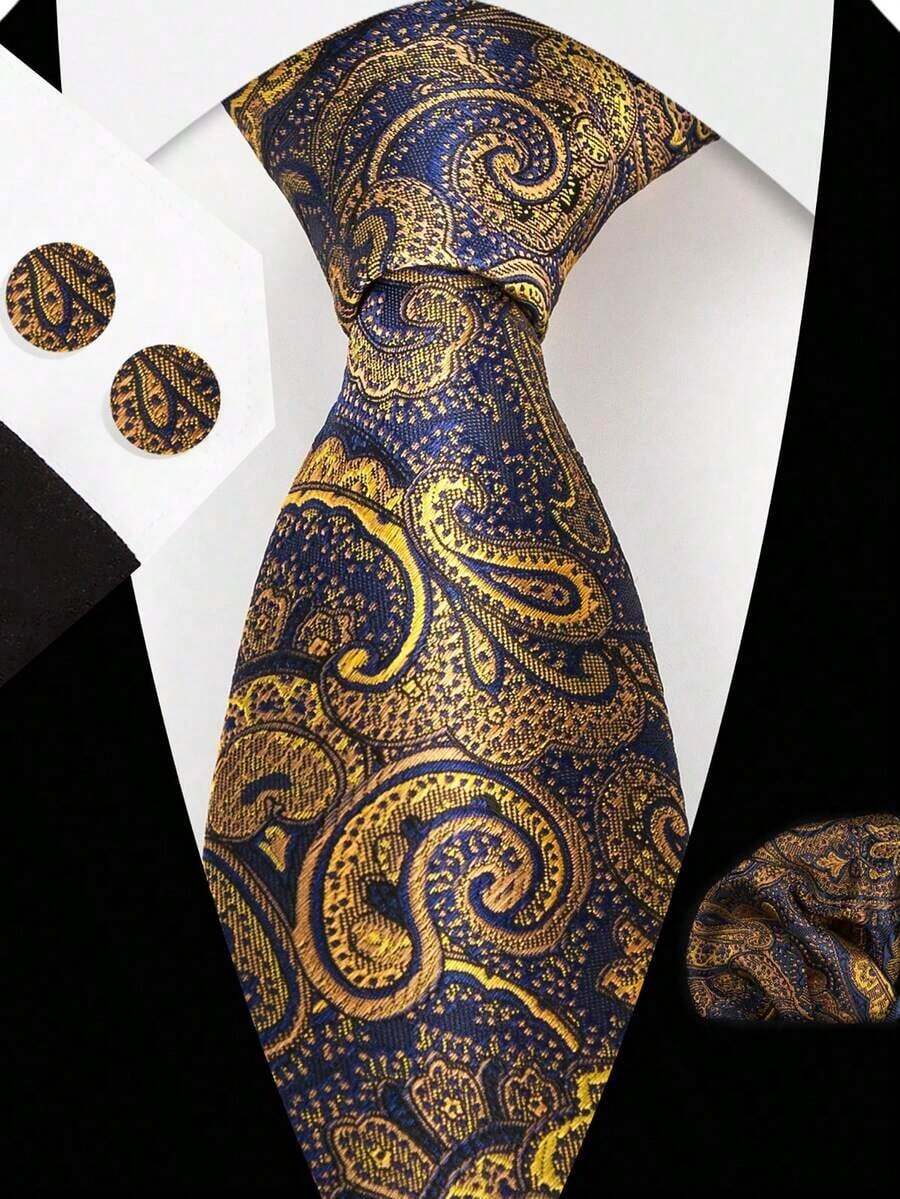 Men Tie Sets Classic Fashion Necktie Set With Cufflink Business Party - 綠色 - 查看 1