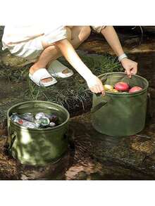 1 Piece 10L/20L Foldable Bucket, Portable For Travel, Camping, Hiking, Storage, Large Capacity Outdoor Fishing Activities, Cleaning Bucket, Foldable Bucket For Household Use, Portable Plastic Water Bucket With Handle - Green - View 6