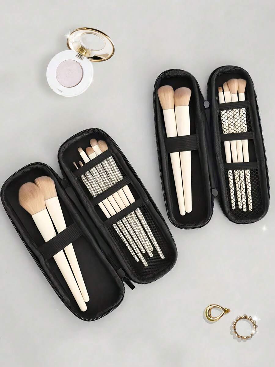 PU Makeup Brush Holder Case With Brush Slots, Portable Travel Makeup Brush Set Organizer Pouch For Lip Brush, Skincare Pen, Keys, Coins And Other Small Items, Cosmetic Bag, Multi-Functional Storage Box, Lightweight And Organized, Suitable For Travel, Cruise, Unisex