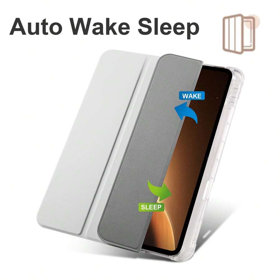 透明笔槽三折平板电脑保护套，适用于 iPad Mini 4/5、Mini 6/7、iPad 9.7（2017/2018 款）、iPad Air/Air 2、iPad 10.2、iPad 10.2/10.5、iPad 第十代、iPad Air 11 英寸/iPad Air 4/5 10.9 英寸/iPad Pro 11 英寸、iPad Pro 11 英寸、iPad Pro 13 英寸/iPad Air 13 英寸/iPad Pro 12.9 英寸。 - 灰色 - 查看 1