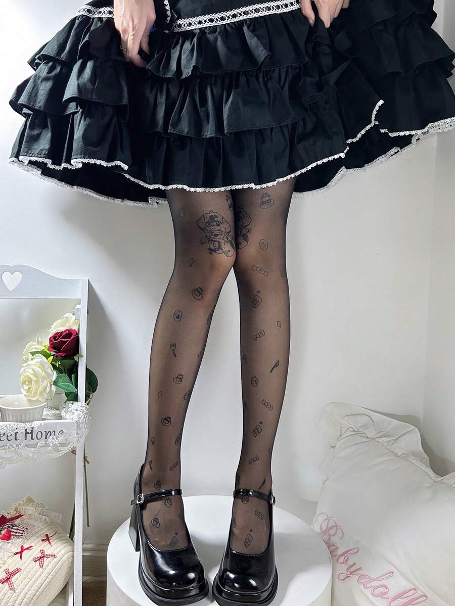 1 Pair Women's Thin Personalized Party Printed Cute Pantyhose, Spring/Summer - Multicolor - View 1