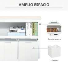 HOMCOM Aparador de Salón con 3 Cajones Extraíbles y Estantes Abiertos para Libros Juguetes Armario Auxiliar de Almacenamiento para Dormitorio Cocina 102x33x61,5 cm Blanco - Blanco - Ver 2
