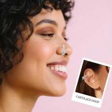 BSJ4U Hoop Nose Rings For Women Nose Piercings 20G Stainless Steel Nose Rings Hoops Heart Butterfly Flower Bow Teardrop Double Nose Hoops Gold Plated Silver Pink Clear CZ Nose Piercing Jewelry - 銀色透明鼻環 - 查看 5
