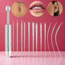 Bộ dụng cụ chuyên nghiệp để gắn khuyên tai, mũi, môi - Kích thước 14G 16G 18G, chất liệu thép không gỉ, đầu phẳng, kim gắn không ren và bộ kẹp bi có ren. - màu thép - Xem 1