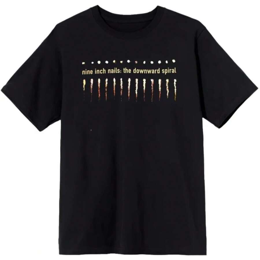 Camiseta de manga corta para hombres y mujeres con estampado gráfico de la banda Nine Inch Nails, casual, suelta, de para exteriores, para verano, otoño e invierno - Negro - Ver 1