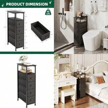 4-Drawers Narrow Dresser Fabric Dresser For Bedroom With Small Shelf Slim Storage Organizer Chest Of Drawers With Wooden Topfor Small Spaces Living Room Entryway Commode De Chambre Black - Black - View 1