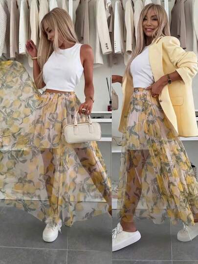 Elegant Women's Fashion Casual Party Cute Unique Lemon Print Dress/Skirt, Breathable For Summer