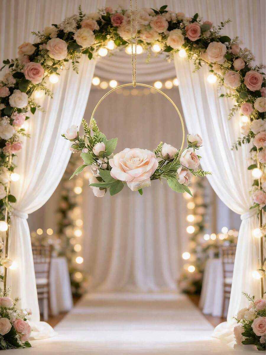 A Floral Wreath Wall Hanging; Wedding Decoration, Valentine's Day Ambiance Gift, Children's Room Wall Decoration; Stylish Living Room, Bedroom, And Festive Decor Piece; Creative Wall Decoration; Bamboo Ring Flowers; Suitable For Home Decor, Bedroom Decoration, Or As A Gift. - Multicolor - View 1