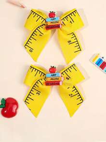 2Pcs Elegant Hair Bow Clips | Colorful Fabric Ruler & Apple Design, Perfect For Back To School And Daily Wear - Multicolor - View 12