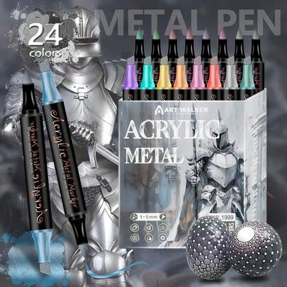 ART WALKER 12 Colors 1-5mm Soft Tip Metallic Acrylic Marker Pens, Water-Based Metallic Color Pens For Art Students, Painting, Graffiti