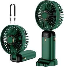Ventilador de mano, mini ventilador portátil recargable por USB, pequeño ventilador de bolsillo de 5 velocidades con cordón y base, batería incorporada de 4200mAh Ventilador de escritorio-054 - Verde - Ver 2