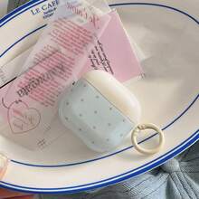 极简黄色盖子蓝色底座小波点带挂环耳机保护套，适用于 Pro 2、可爱 Apple 4 极简 3 新款 1/2 代女士耳机保护套 - 淺藍色 - 查看 3