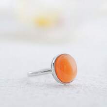 Adjustable S925 Silver Ring Inlaid With Natural 8*10mm Agate/Bloodstone, Minimalist & Elegant Unisex Ring, Couple Accessory Jewelry, Birthday Gift - Silver - View 5