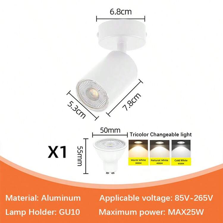 Đèn âm trần GU10, đèn tường, đèn trần, màu đen/trắng, chất liệu nhôm, phù hợp với bóng đèn GU10, thích hợp cho cửa hàng/phòng học/phòng ngủ/phòng khách/quán cà phê/phòng triển lãm/phòng trưng bày/bảo tàng/hành lang/hiên nhà, chọn kích thước theo nhu cầu. - đầu đèn gu10 đèn rọi trần - Xem 27