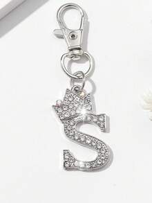 1pc Unisex New Alloy Rhinestone Letter Keychain, Creative Personalized Shiny Letter Accessory, Fashion Bag/Car Key Chain, Holiday/Birthday Gift - Silver - View 13