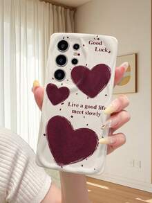 1pc Fashionable Red Heart Shaped Cream Pattern Phone Case, Ideal For Daily Use By Women, Compatible With Android Galaxy S23/S24/S25/S26/A57/A37/A17/A07, Redmi Series - White - View 5