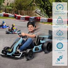 Go Kart Eléctrico para Niños de 24V con Motor de 300W, Coche de Derrape con Asiento Ajustable y 4 Modos de Velocidad, Llantas EVA, Pedal de Freno, Modo Derrape/Deportivo para Niños de 6 a 12 Años - Azul - Ver 5