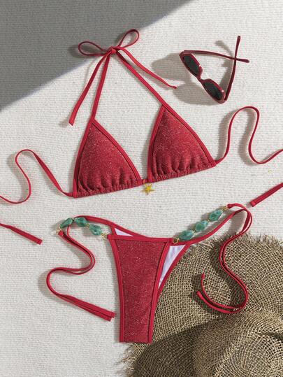 wohenmeili 女士性感露背亮片比基尼套装，适合海滩/夏季度假