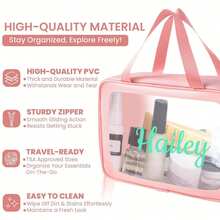 Customized Women's Makeup Bag, Personalized Semi-Transparent Matte PVC Cosmetic Bag, Can Customize Personal Name, Large Capacity Handbag, PU Flip Cover Portable Makeup Bag, Travel Bag, Exclusive Gift, Valentine's Day Gift, Wedding Gift, Best Friend Gift, Mother's Gift, Wife's Gift, Best Travel Choice - Multicolor - View 4