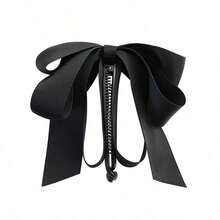 1PC Black Satin Layered Bow Barrettes - Women's Elegant Ponytail Hair Claw, Stylish Hair Accessory Ideal For Dinner Dates & Going Out - Black - View 11