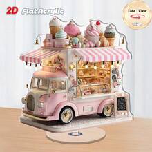 2D flach - einteiliges rotierendes Acryl Tischdekoration, zeigt einen süßen rosa und weißen Eiswagen, perfekt um einen verspielten Touch zur Heim- oder Bürodekoration hinzuzufügen - Verschiedenfarbig - Übersicht 9
