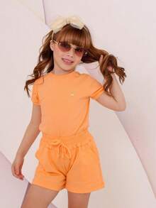 CONJUNTO INFANTIL MENINAS LANÇAMENTO/MODA/FESTA/PASSEIO/PROMOÇAO/ - Laranja - Visão 1